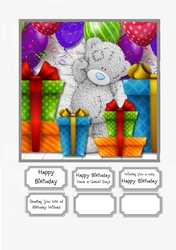 Tatty Teddy with Colourful Presents and Balloons