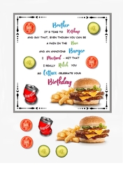 Burger themed humorous card topper for Brother