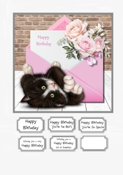 Cute Cat and Flowers Birthday