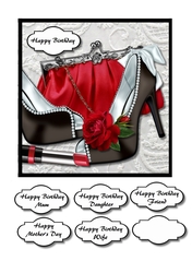 Red and black shoes and bag on lace
