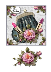 Evening bag with roses and lipstick