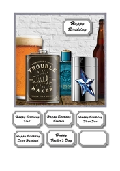 Aftershave, beer and hip flask birthday card
