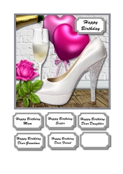 Satin shoe, balloons and rose