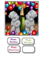 Celebration card front with balloons and tatty teddy