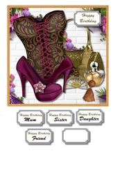 Corset, bag, shoes and perfumes
