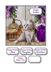 Kitten, perfume, gift and flowers