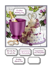 Lovely wedding day card front in shades of lilac and purple
