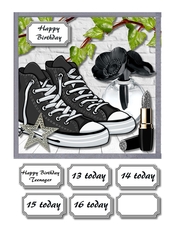 Teenage girl card front in black and white