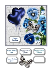 Pansies, balloons and butterfly
