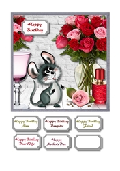 Adorable cute mouse surrounded by red and pink beauty
