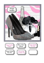 Black and silver accessories with cerise and white background