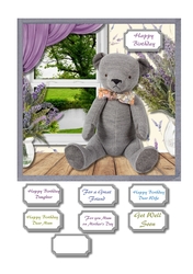 Cute teddy on window sill with lovely river view