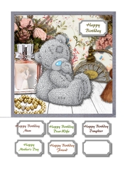 Tatty teddy with perfume and flowers with a vintage look
