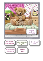 Three teddies sat on bed