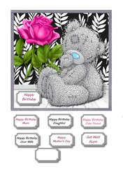 Tatty teddy with single pink rose