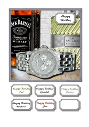 Mens watch, whiskey and aftershave