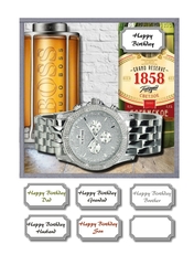 Mens watch, beer and aftershave