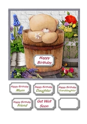 Forever friends bear in barrel with flowers