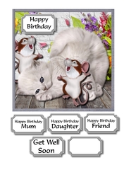 Cute cat with mice and flowers