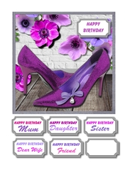 Purple shoes, lilac and purple flowers