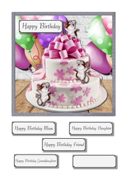 Pastel balloons and cake with cheeky mice