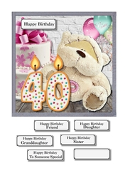40th birthday bear with balloons and cake