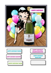 Betty Boop with champagne and balloons