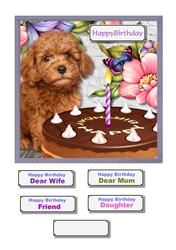Birthday dog, cake and flowers
