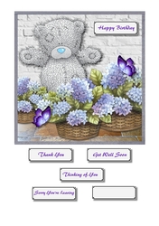 Tatty Teddy with baskets of flowers for various occasions