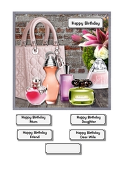 Fragrances, flowers and designer bag