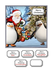 Madagascan penguins and santa on ice pond