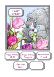 Tatty teddy with cat tiptoe throught the tulips
