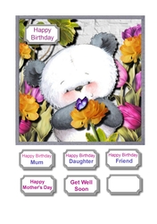 Cute panda with flowers