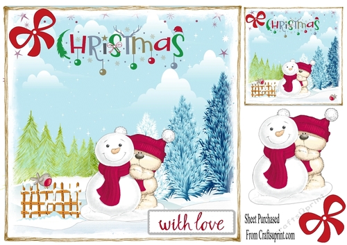 Christmas card - cute bear with a snowman