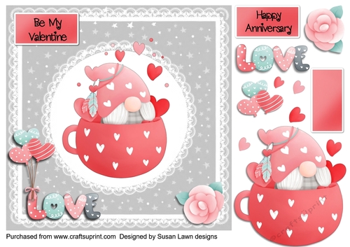 Valentine card - Gnome in a teacup