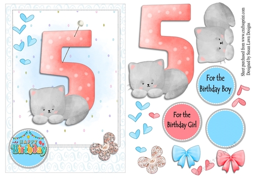 Birthday card kitten age 5
