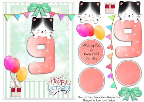 Birthday card - kitten age 9