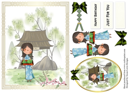 Oriental  birthday card - cute lady