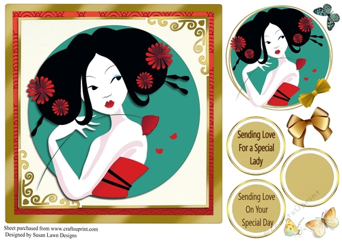Oriental  birthday card - lovely lady no 2
