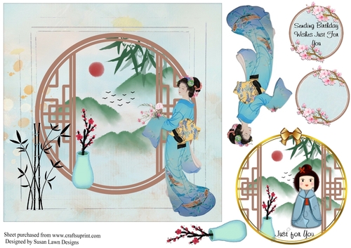 Oriental  birthday card - traditional lady 