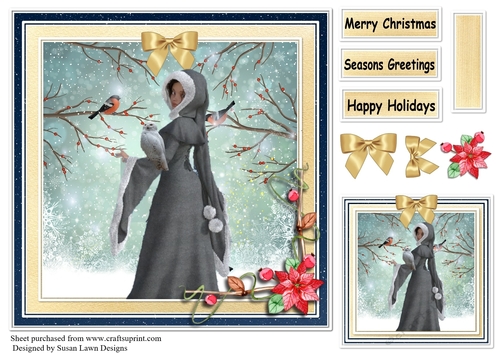 Christmas card - lady in grey