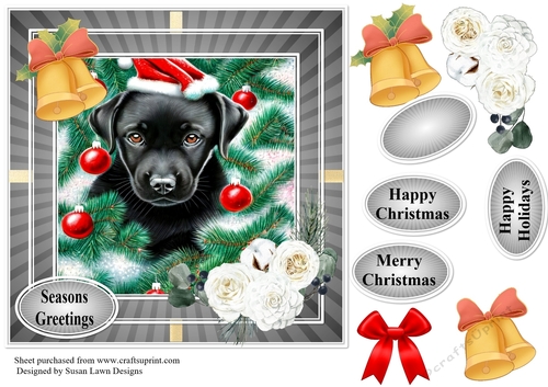 Christmas card - cute black puppy