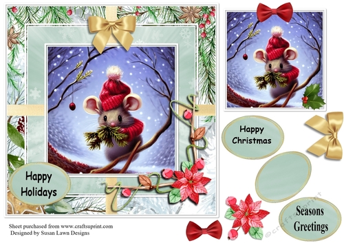 Christmas card - cute mouse no 3