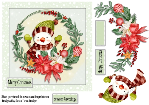 Christmas card - Snowman in a festive wreath