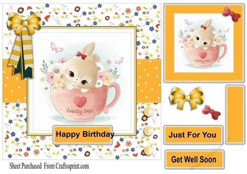 Cute bunny in a cup witha yellow theme