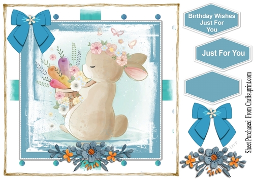 Cute bunny  with flowers and  a blue theme