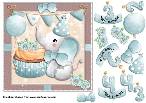 Elephant birthday cards - age 2, 3 and 4.