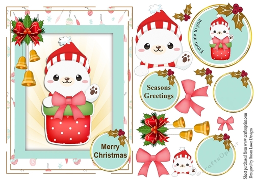 Christmas card - cute bear in a box