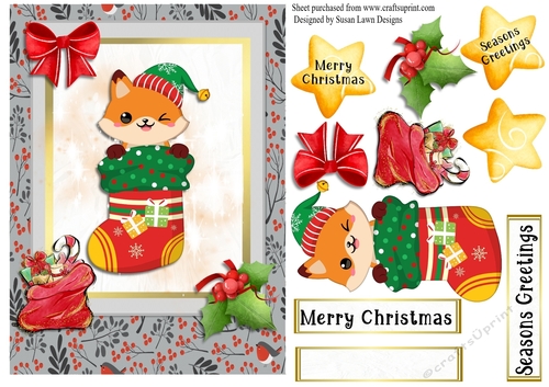 Christmas card - fox in a sock