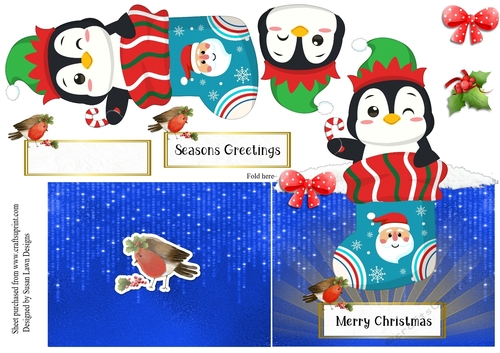 Shaped Christmas card - Penguin in a sock